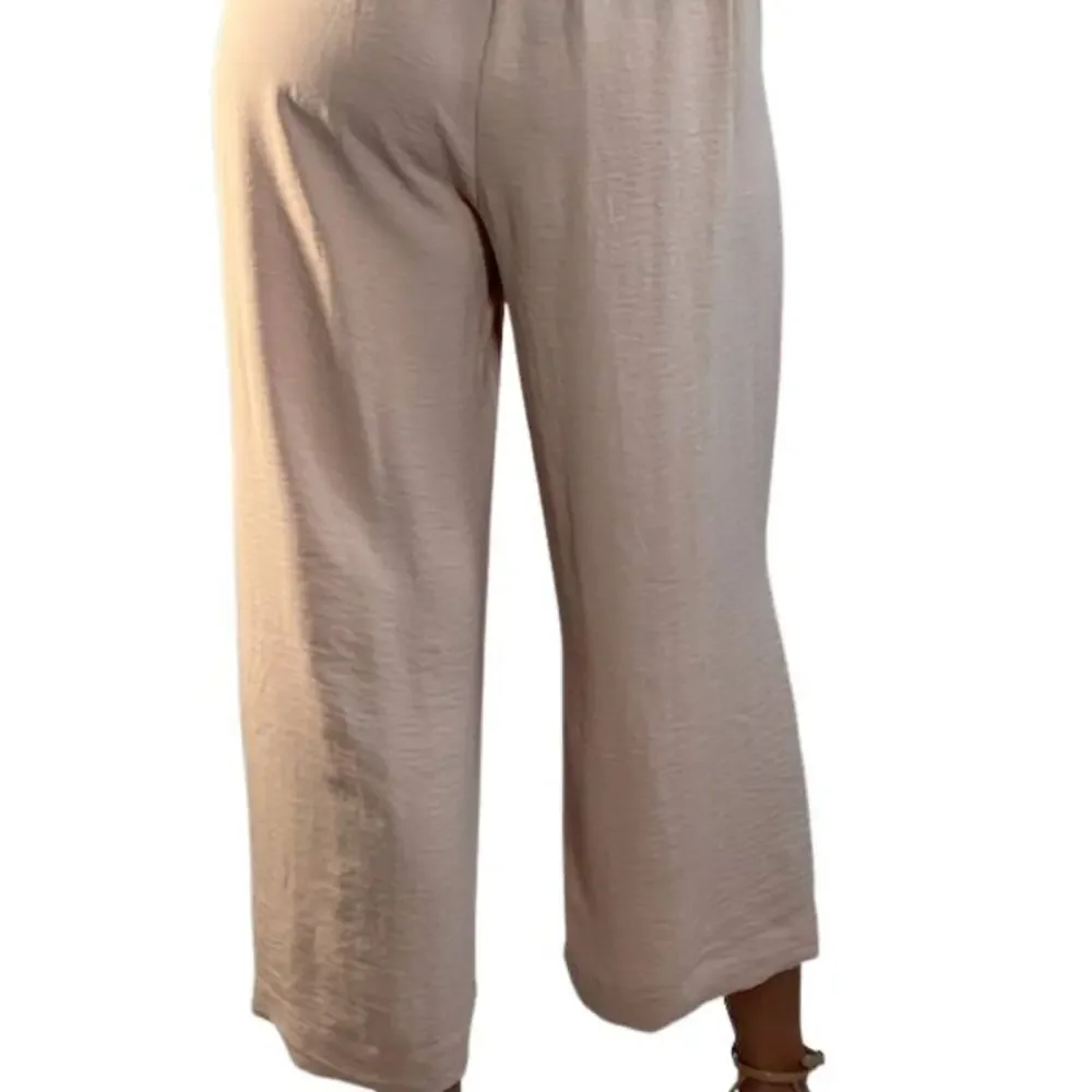 New Pink Wide Leg Pull On Ankle Length Flowing Pants with Pockets - Picture 3 of 3